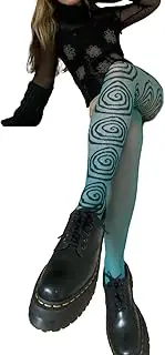 [Luckinbaby] Women Sheer Tights Control Top Pantyhose Y2k Tie Dye Mesh Tights Fishnet Sockings Leggings