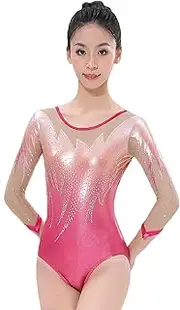 [Zagitova] Rhythmic Gymnastics Leotards for Competition Women's Long Sleeve Gradient Dance Costumes Rhinestones