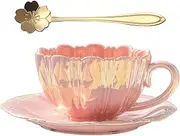amokk Porcelain Coffee Mugs Flower Shaped Tea Cup and Saucer Set for Housewarming Gift Home Decor (Pink)