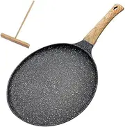 MTSDM Nonstick Crepe Pan, 24cm Flat Pan, Nonstick Crepe Pan with Spreader, Pizza Pan Non-Stick Pan, Tortillas Pan Steak Pan Pancake Fried Egg Pancake Pan for Stove, Induction Compatible