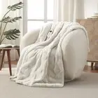 Dreamaker Ultra Smooth Touch Basketweave Faux Fur Heated Throw 130x160cm Cream