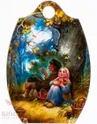 Wooden cheese cutting board Souvenir Russian Peasants boy and girl in the forest