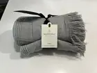 Hearth & Hand Magnolia 60x50" Grid Lines Linen Fringe Throw Blanket, Light Gray