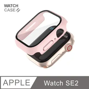 Apple Watch SE2 /SE(第2代) 保護殼 簡約輕薄 防撞防摔 錶殼 鋼化玻璃 適用蘋果手錶-櫻花粉