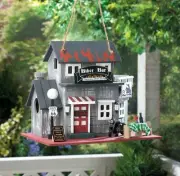 Gray Eucalyptus wood Route 66 biker bar Hanging birdhouse Outdoor Decor