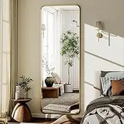VooBang Round Corner Mirror Full Length, 66" x 23" Floor Mirror with Stand, Matte Aluminum Alloy Frame Full Body Mirror, Standing Hanging or Leaning for Bedroom and Living Room, Gold