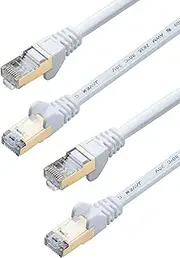 JAVEX CAT7 RJ45 [Shielded, 10GB] Network Ethernet Flat Cable, Color-Black/White, Length- 5/7/10/25/50/100 FT orange 10FTx2 (White) 10FTx2