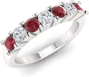 [Diamondere] Natural and Certified Diamond and Gemstone Wedding Ring in 14K White Gold | 0.82 Carat Half Eternity Stackable Band for Women, US Size 4 to 9