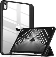 Getino Compatible with iPad 10th Generation Case with Pencil Holder, iPad 10.9 Case with Clear Transparent Back Shell, Auto Wake/Sleep, Shockproof Slim Cover for iPad 10 Gen 10.9 Inch 2022, Black