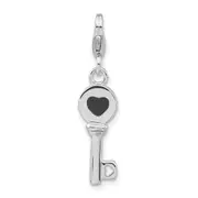 Sterling Silver Rhodium-Plated 3-D Enameled Key W/Lobster Clasp Charm