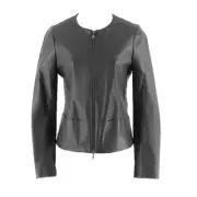 Anne Klein NEW $250 Sz 4 Black Zip Front 100% Leather Acetate Lined Jacket