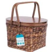 BIRDROCK HOME Havana Picnic Basket W/ Wooden Lid & Handle Handwoven Storage