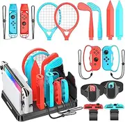 Tokluck Switch Sports Accessories Bundle with Organizer Station Compatible with Nintendo Switch/ OLED Console & Joy-con, Storage and Organiser for Switch Sports Games, Family Sports Games Pack Accessories Kit
