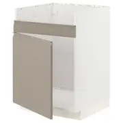 METOD base cab f HAVSEN single bowl sink, white/Upplöv matt dark beige, 60x60x80 cm