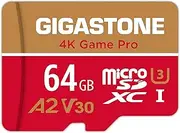 Gigastone 64GB Micro SD Card, 4K Game Pro, A2 Run App, 4K Video Recording, R/W up to 95/35MB/s, Micro SDXC UHS-I A2 V30 Class 10