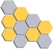 10Pack Regular Hexagon High Density Acoustic Absorption Panels,Soundproofing Foam Panels for Ceiling Self adhesive Acoustic Absorption Panels,13.5 * 12cmfor Home,Office,Studio (5gray&5yellow）