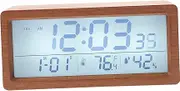 HOLIDYOYO Digital Clock Simple Decorative Wooden Alarm Clock Temperature Humidity Display Sandalwood Brown Home Decor
