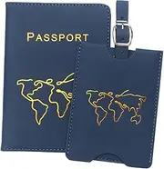 [CHUAN boutique] Passport Holder Hidden Luggage Tag Set Business Leather Passport Book World Map Anti-Magnetic Ticket Holder Bag