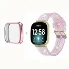 For Fitbit Versa 3/Sense Bling Clear Silicone Watch Band Wrist Strap with Case
