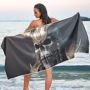 PDZRMY Beach Towel Viking Skull Warrior Black Quick Dry Pool Towels 30” x 60” Sand Proof Absorbent Beach Blanket for Camping Swimming Sports Gym