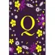 Q: Pretty Initial Alphabet Monogram Letter Q Ruled Notebook. Cute Floral Design - Personalized Medium Lined Writing Pad,