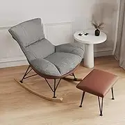 Modern Comfort Rocking Chair with Ottoman Soft Upholstered Glider Rocker for Small Spaces Brown and White Color Scheme