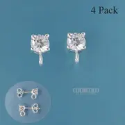 2 Pairs Sterling Silver 4mm Round Cubic Zirconia Stud Earrings, Open Loop #33517