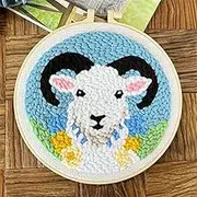 Meecaa Punch Needle Embroidery Starter Kits,Sheep Animal DIY Embroidery Craft with Hoop, Handcraft Punch Needle Kits,Festival Gift and Decoration (Sheep)