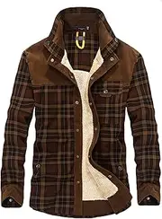 Men's Sherpa Lined Shirt Jacket Plaid Flannel Button Down Jacket Coat Outdoor Casual Winter Warm Coat