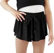 [KEOYA] Kids Girls Athletic Flowy Shorts Preppy Workout Fitness Shorts 2 in 1 Shorts Inner Pockets