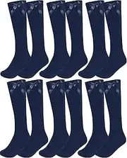 [Thread Linens] 6 pairs Girls Knee High School Socks Cotton Socks with Ribbons Silky Bow, Back to School Uniform Socks, Party Wear, Long Socks for School with Bow, Knee High Girls School Plain Socks