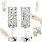 PCS USB Crystal Table Lamp, Touch Gold Table Lamp,USB A+C 2 Dashing Silver