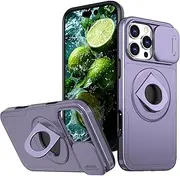 Jarttarn Case for iPhone 16 Pro Max (2024),Magnetic Phone Case with Sliding Lens Protection & Finger Ring Stand,Compatible with Wireless Charging,Anti-Fall Protective Back Cover (Purple)