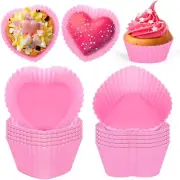Whaline 36Pcs Valentine's Day Silicone Baking Cups Pink Heart Shape Cupcake L...