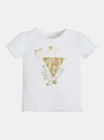 GUESS White Layered Triangle Logo T-Shirt Size: 3, Spandex