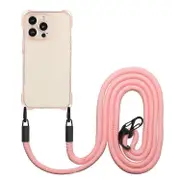 For iPhone 14 Pro Max Four-corner Shockproof TPU Phone Case with Lanyard - White