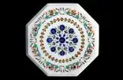 12" Marble corner side semi precious stone Inlay table top handmade