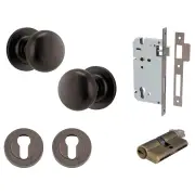 Cambridge Knob Round Rose Entrance Kit w Separate High Security Lock Signature Brass