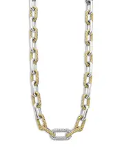 Lagos 18K Yellow Gold & Silver Caviar Lux-Clip Diamond Link Necklace, 18 - Exclusive