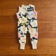 Bonds Baby Floral Black Cream Winter Wondersleep Padded Sleepsuit Size 0 BNWT