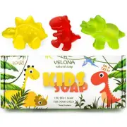 Velona Kids Soap – 3 Dinobars Gift For Girls and Boys Colored Dinosaurs All Skin