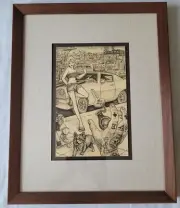 Original Drawing CAMARO by David Jablow Ink on Paper 2017 Framed RARE POP ART