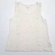 Chico's Tank Top Women 2 Ivory Sleeveless Pullover Beaded Round Neck 100% Rayon