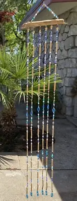 11”x52” Driftwood Beaded Suncatcher/ Window Curtain Decor /Garden Art