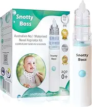 Snotty Boss Baby Nasal Aspirator - Electric Nose Sucker for Baby - Auto Snot & Nose Cleaner Kit with 4 Silicone Tips, Carry Bag & Saline Spray Bottle - AA Battery Operated - Australian Owned