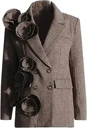 [Zadaos] Women's Blazer Three-Dimensiona Flower Double-Breasted Patchwork Notched Pocket Suit Jackets
