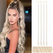 Braid Hair Extensions 4 PCS Baby Braids Front Side Bang Curtain Bang Clip in Hair Extensions Long Braided Hair Piece Natural Soft Synthetic Hair for Women Dail
