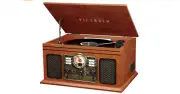 Nostalgic Wood 8-in-1 Bluetooth Turntable, CD Cassette, Record Player, FM Radio