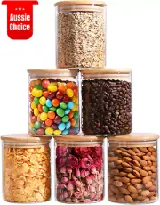 Glass Food Storage Jars Set 6 25 Oz 750 ML Airtight Bamboo Lids Pantry Container