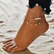 Boho Double Layered Anklet Gold Bar Ankle Bracelets Layering Star Tassel